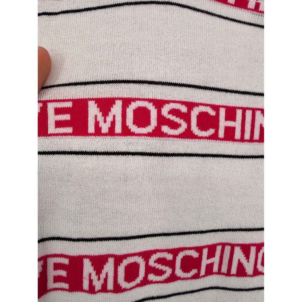 Love Moschino Womens White Pink Logo Stripe Heart Sleeveless Knit Dress Size 6 - Picture 8 of 10